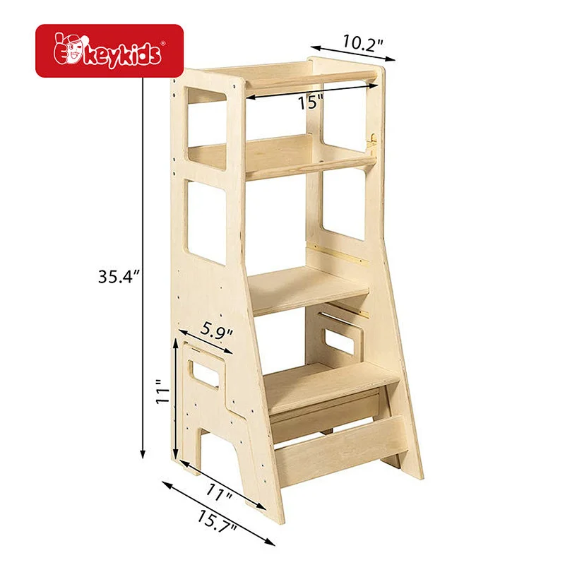 Toddler Kids Counter Stool Wooden Kitchen Step Stool Helper with Chair W08G394