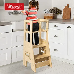 Toddler Kids Counter Stool Wooden Kitchen Step Stool Helper with Chair W08G394